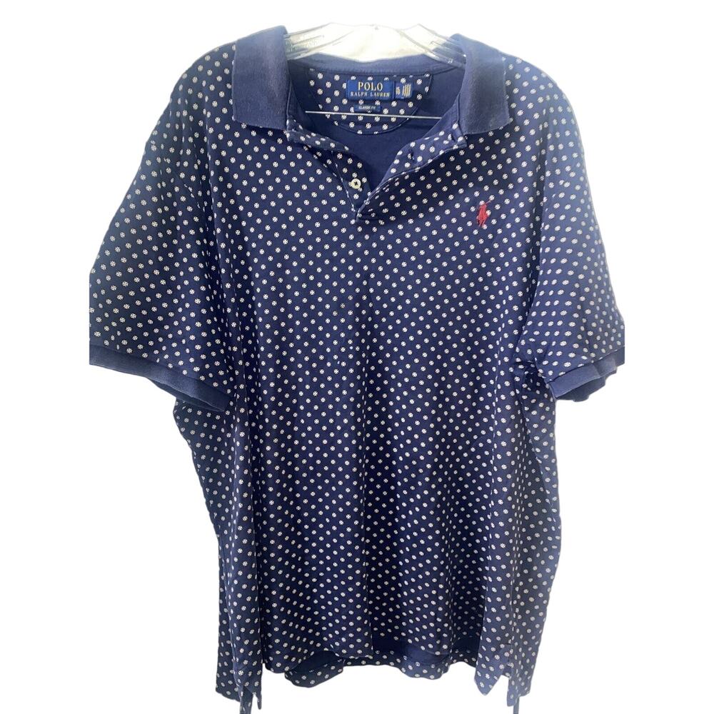Polo Ralph Lauren Polo Shirt Classic Fit Navy Iron Cross Print Short Sleeve XL